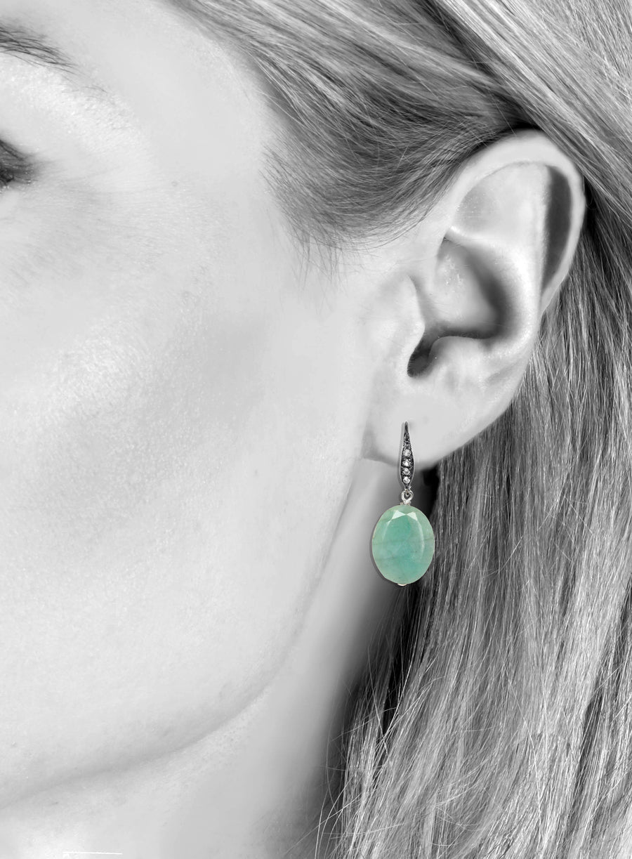 Ltd. Edition Cushion Cut Emerald Earrings with White Sapphires