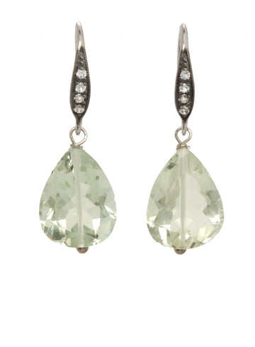 Faceted Green Amethyst Teardrop Earrings