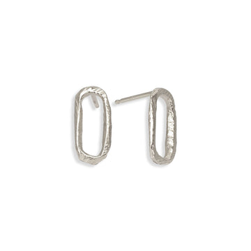 Small Silver Textured Paperclip Link Post Earrings