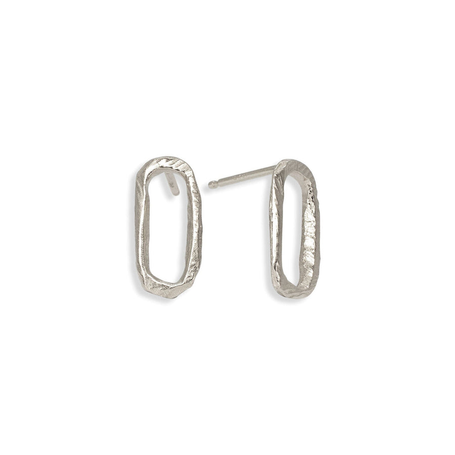 Small Silver Textured Paperclip Link Post Earrings