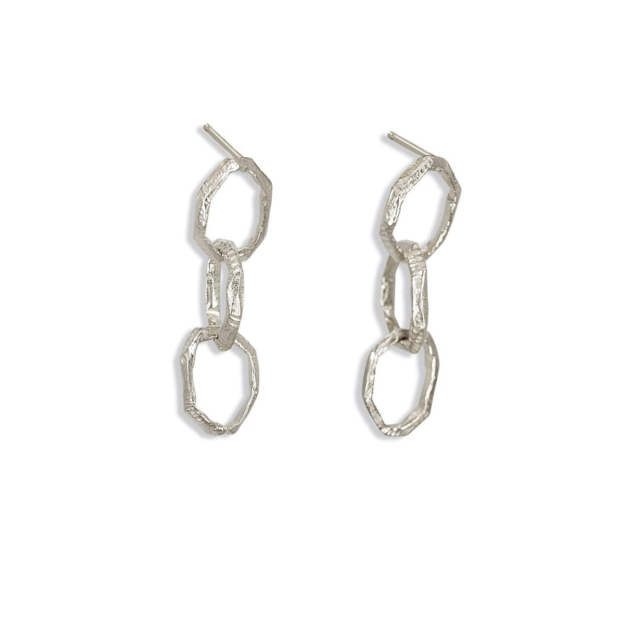 Silver Triple Drop Paperclip Links Post Earrings