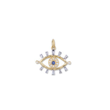 Evil Eye Pendant Necklace in 22K Yellow & 18K White Gold - Blue Sapphire & White Diamonds