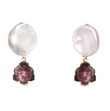 Diamond Coral Black Onyx Earrings