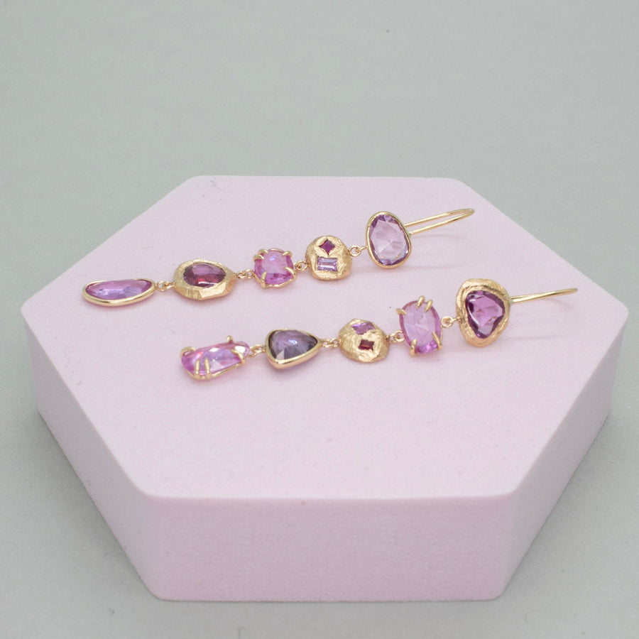 5-Drop  Pink Sapphire & Ruby Earrings