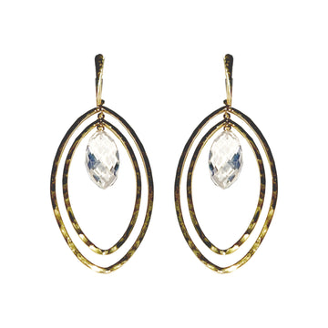 Double Together White Topaz with Bone Top Earrings- 18K Yellow Gold