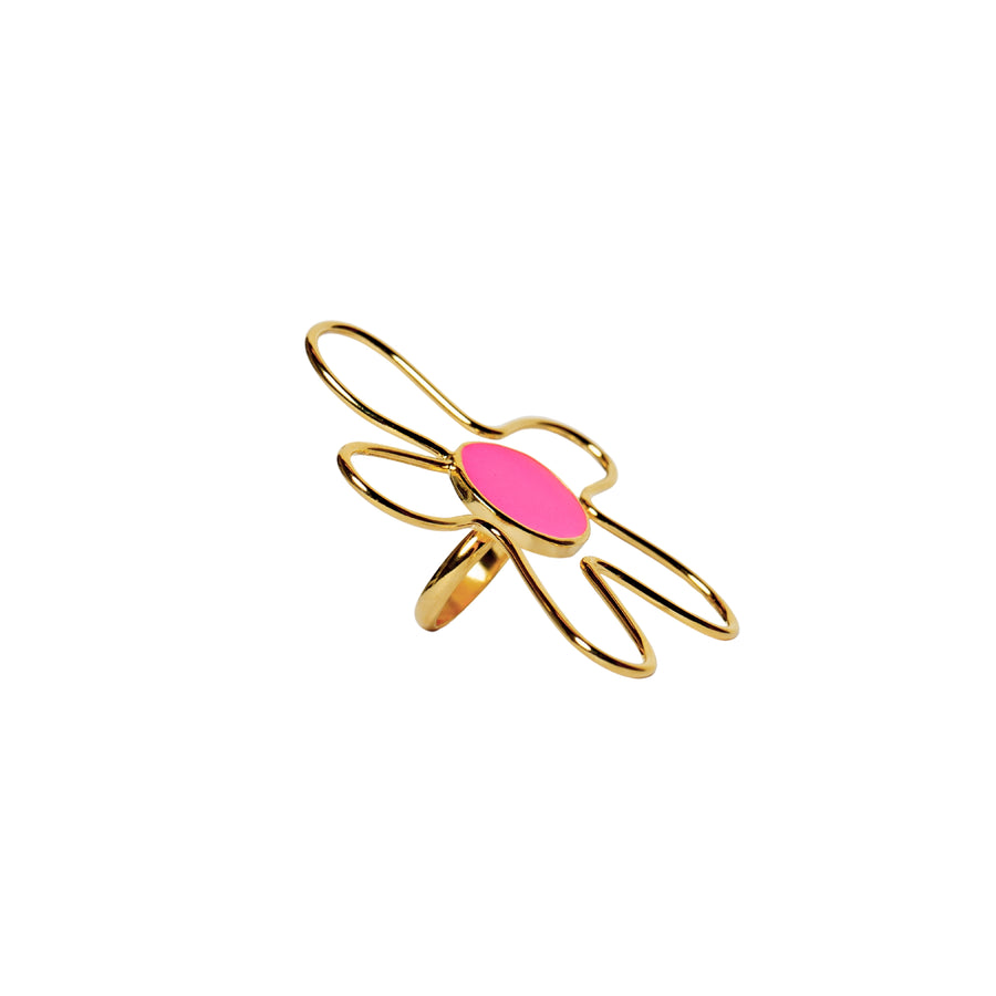 Neon Pink Organic Flower Ring - Size 5