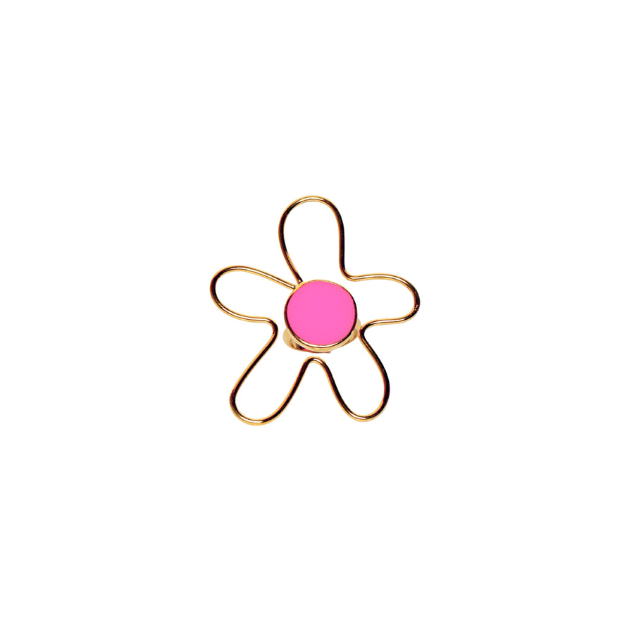 Neon Pink Organic Flower Ring - Size 5