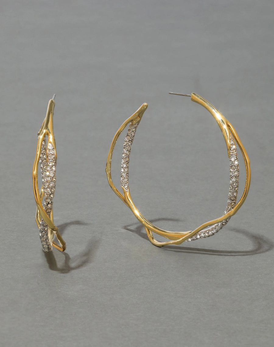 Intertwined Two Tone Pave Hoop Earring- Gold