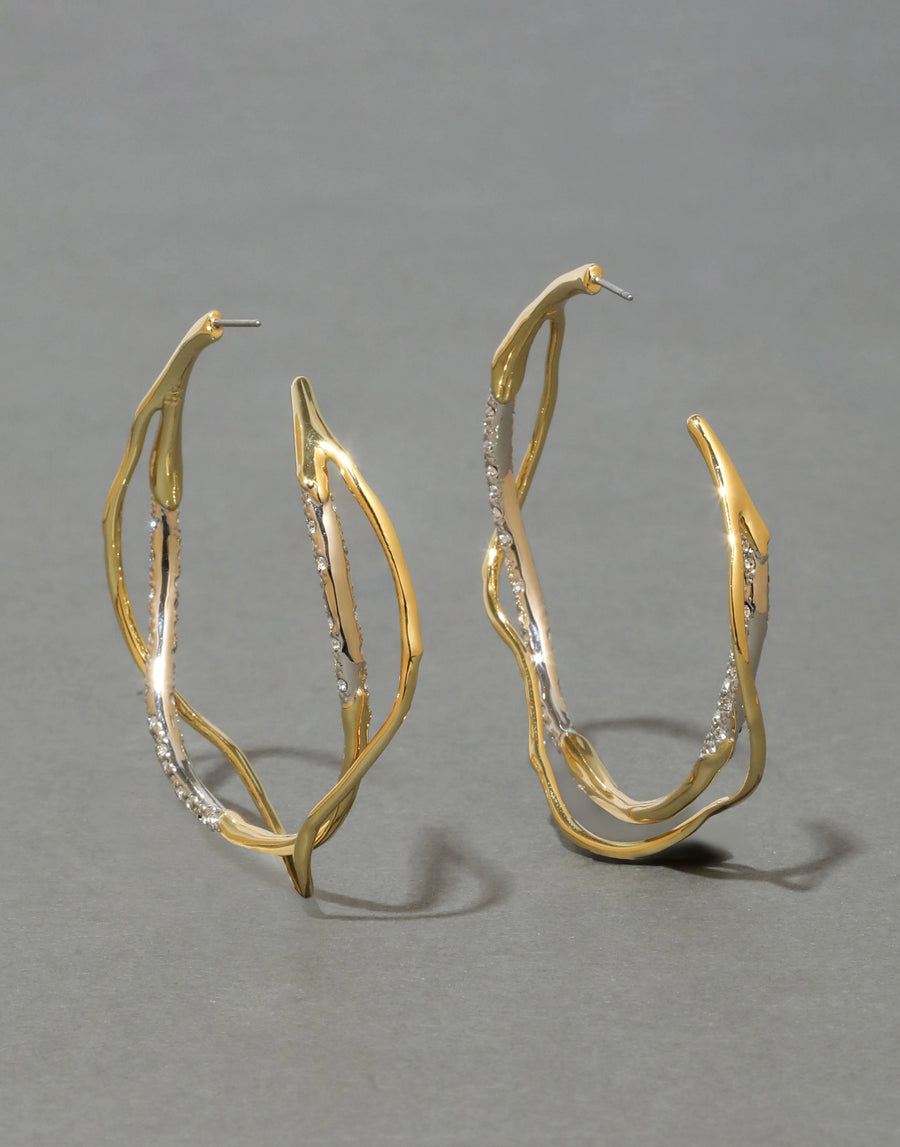 Intertwined Two Tone Pave Hoop Earring- Gold