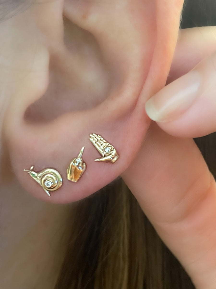 Mini Gold Snail Studs In 14K Gold & Diamonds