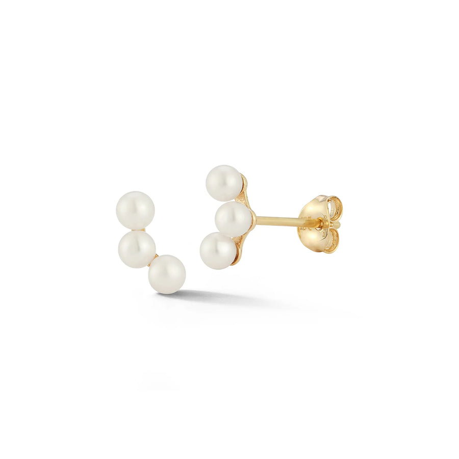 Trio Pearl Gold Stud Earrings