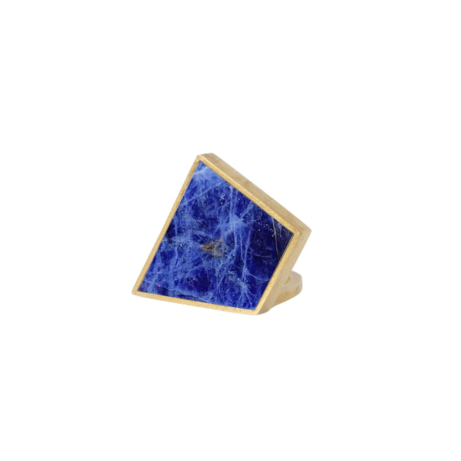 Trapezoide Sodalite Gold Plated Ring - Size 7