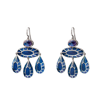 Georgian Sapphire and Blue Plique-a-jour Enamel Earrings