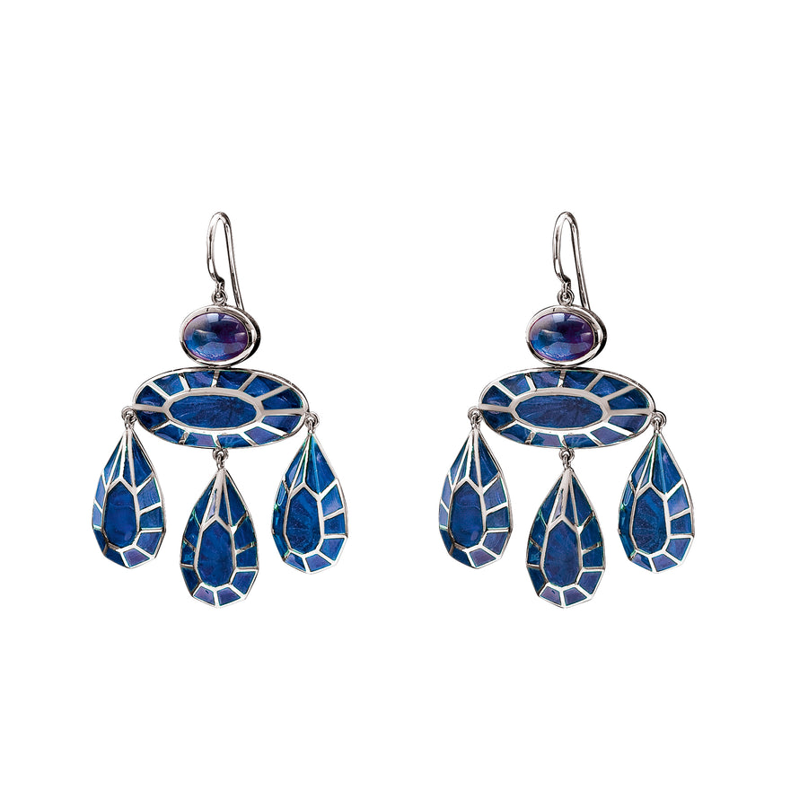 Georgian Sapphire and Blue Plique-a-jour Enamel Earrings