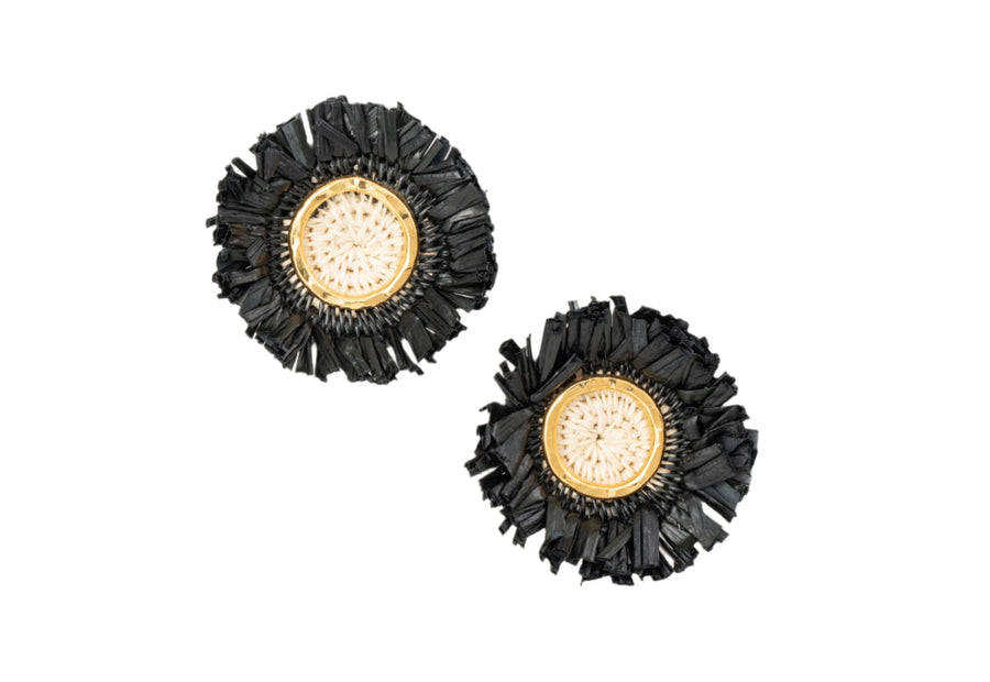 Girasol Stud Earrings -  24KGP Bronze + Black Werregue Palm Fiber