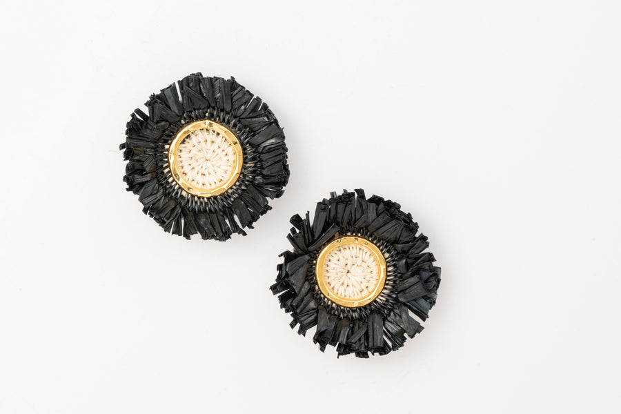 Girasol Stud Earrings -  24KGP Bronze + Black Werregue Palm Fiber