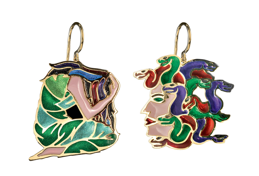 Gorgon Stoned Plique-a-jour Enamel earrings