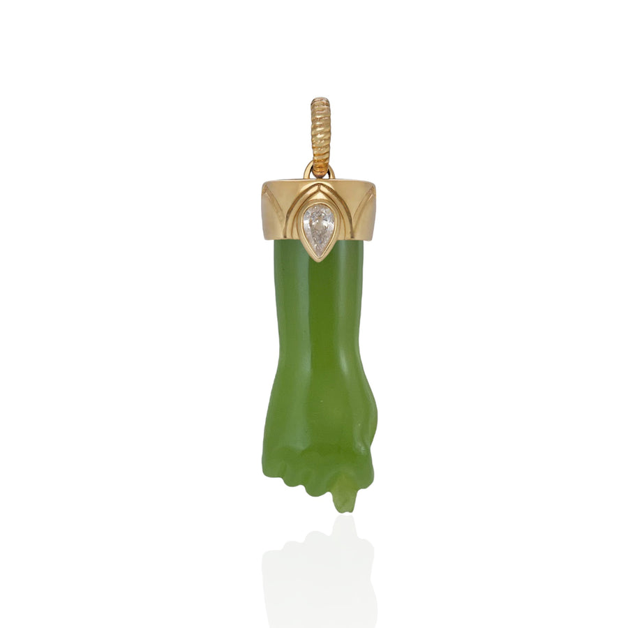 Green Chalcedony Figa with Diamond  in 14K Gold