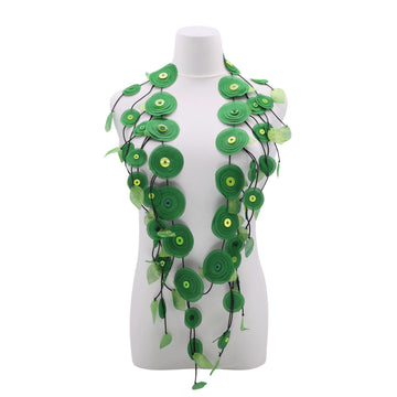 Handmade Recycled Fabric Flower Necklace - Spring Green