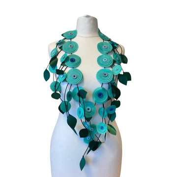 Handmade Recycled Fabric Flower Necklace - Turquoise