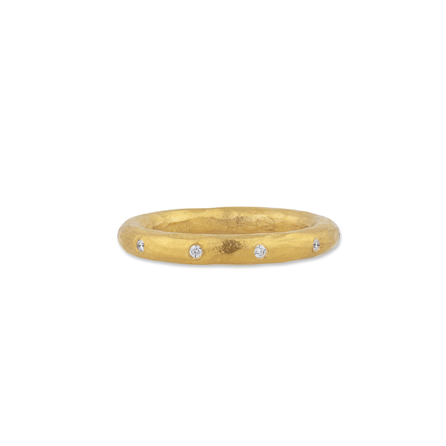 HAMMERED GOLD AND DIAMOND RING