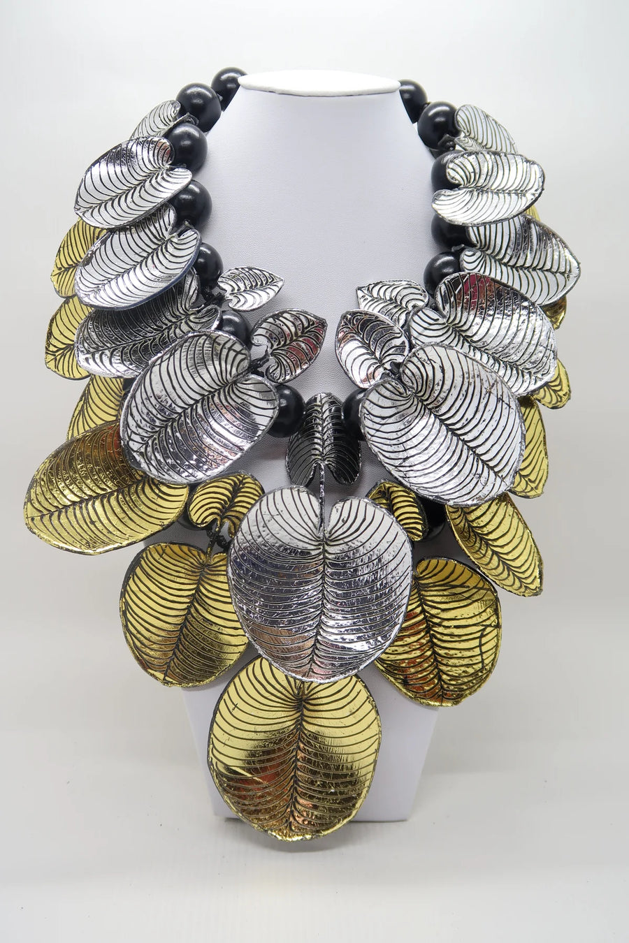 Gold Recycled Plastic Bottles Coccoloba Leaves with Beads Necklace