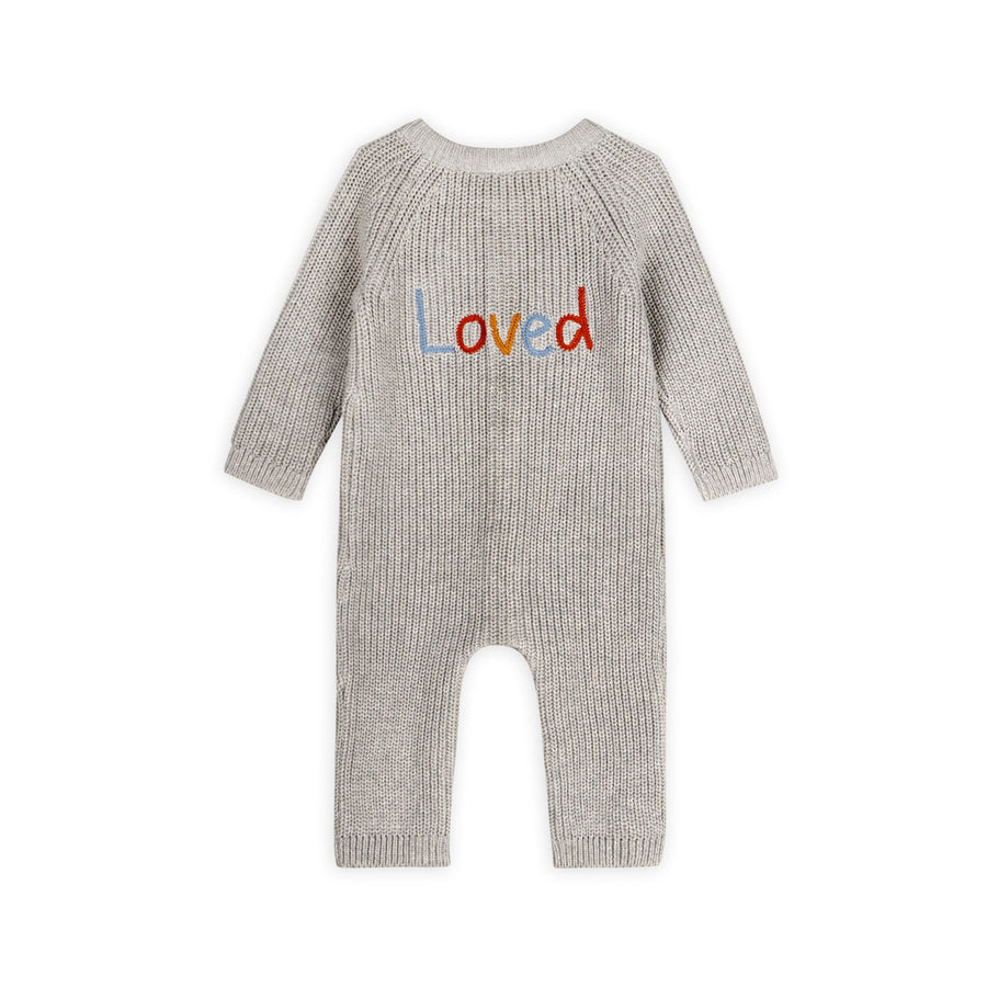 Loved Embroidered Knit Jumpsuit - Grey
