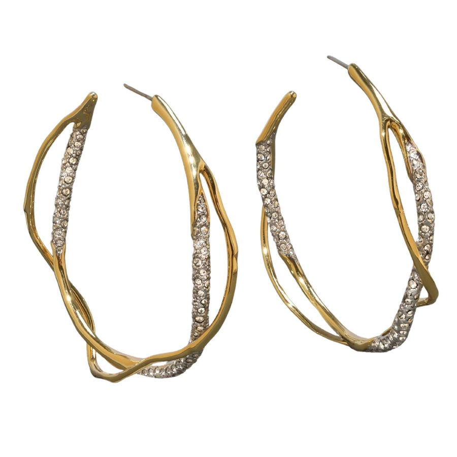 Intertwined Two Tone Pave Hoop Earring- Gold