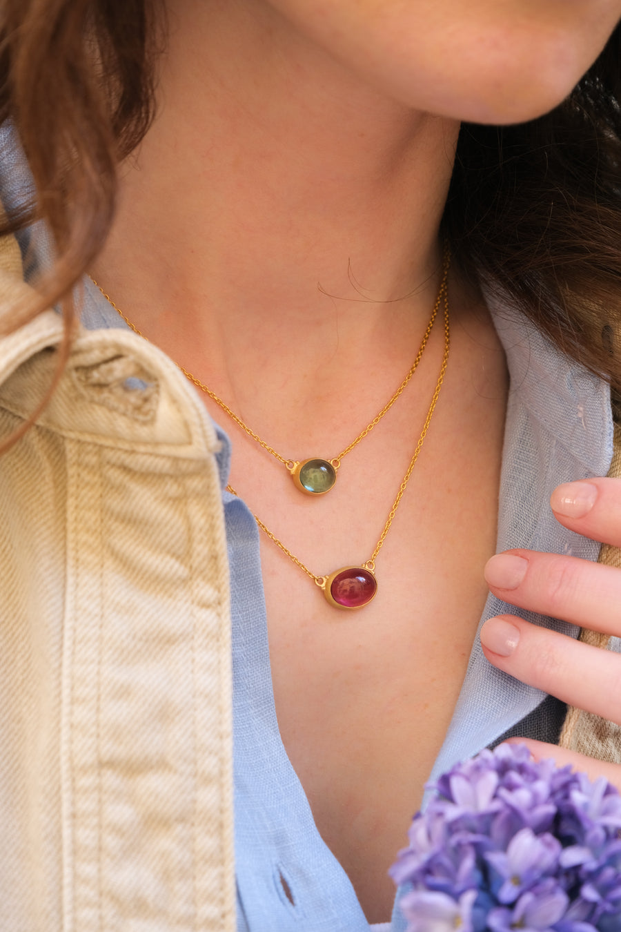22k gold JELLYBONBON OVAL PINK TOURMALINE NECKLACE