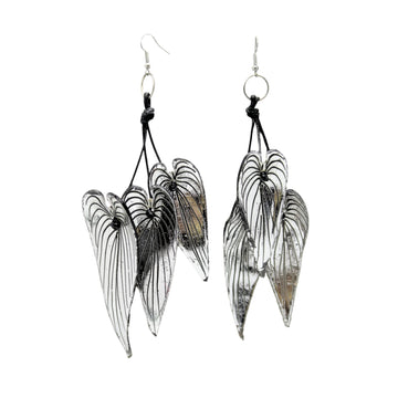 Silver Bamboo Leaves with Beads Earrings