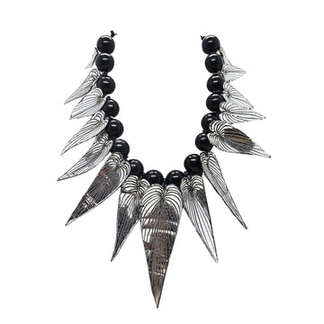 Silver Bamboo Leaves with Beads Necklace