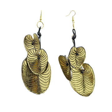 Gold Recycled Plastic Bottles Coccoloba Leaves with Beads Earrings