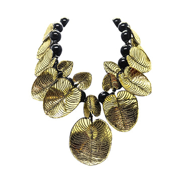 Gold Recycled Plastic Bottles Coccoloba Leaves with Beads Necklace