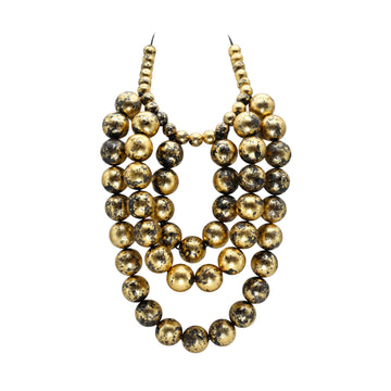 Gold Upcycled Ping Pong & Wooden Beads Necklace
