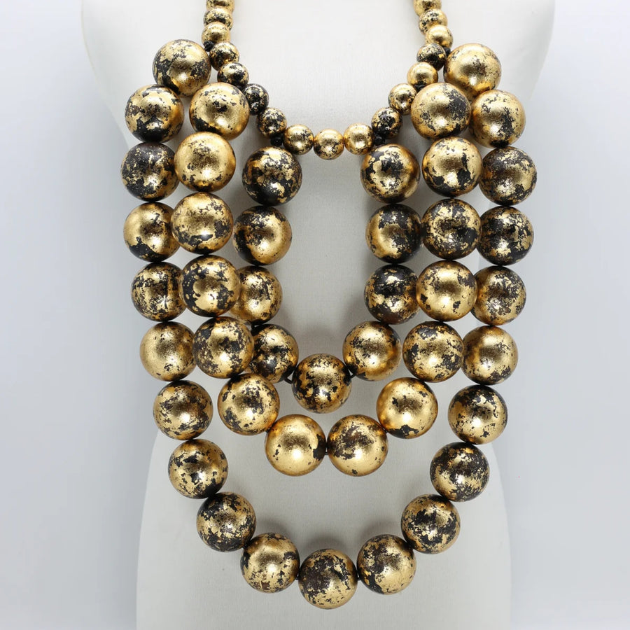 Gold Upcycled Ping Pong & Wooden Beads Necklace