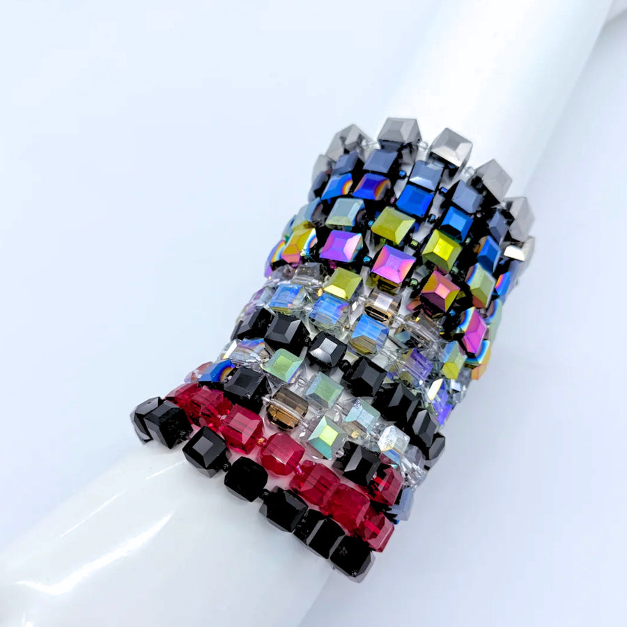 Sparkle Silver Big Crystal Cube Bead Bracelet