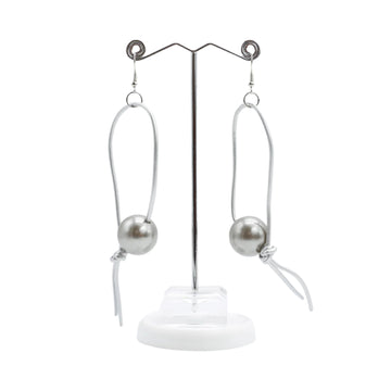 Silver Leatherette Loop Faux Pearl Earrings