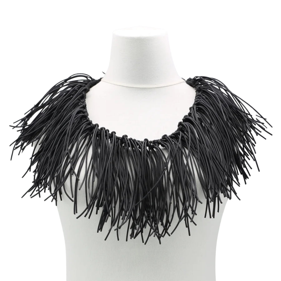 Black Jimi Hendrix Leatherette Fringe Necklace - Short
