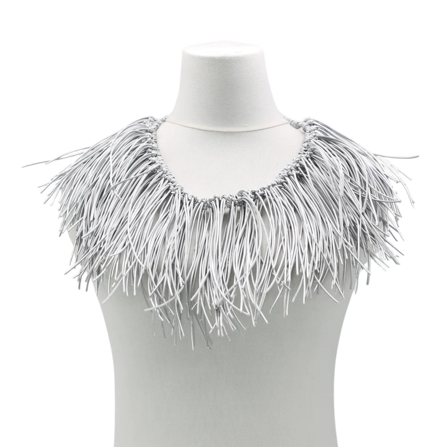 Silver Jimi Hendrix Leatherette Fringe Necklace - Short