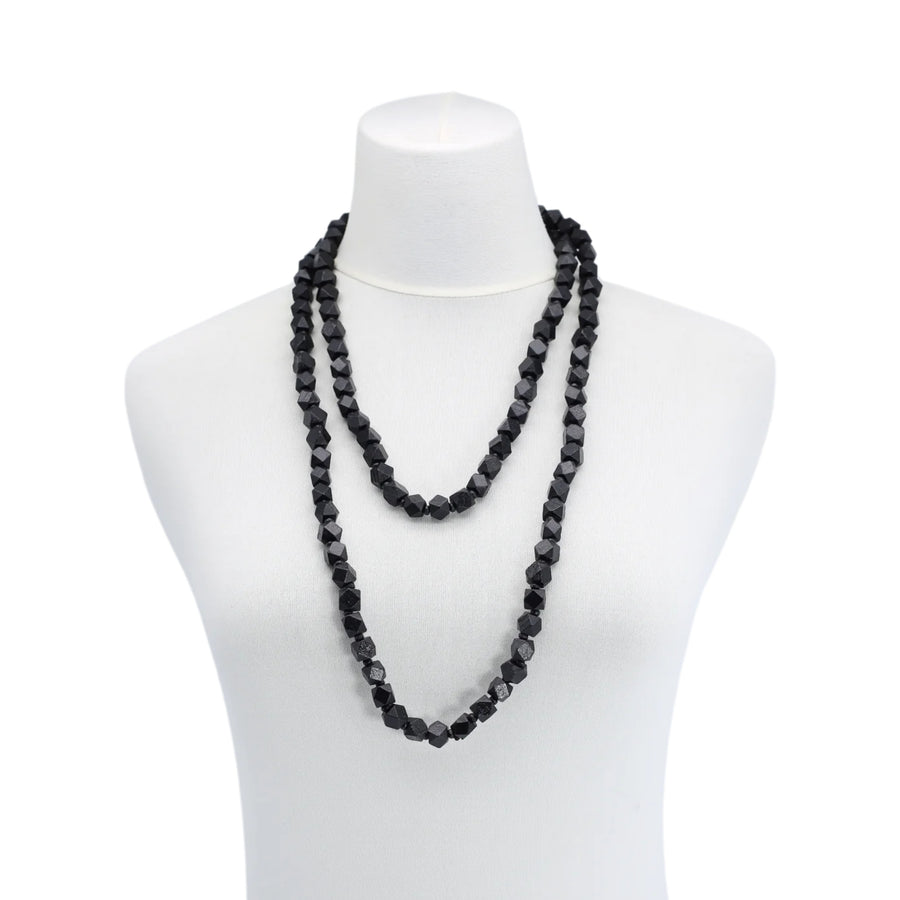 Single strand small diamond shape wooden beads necklace - Black