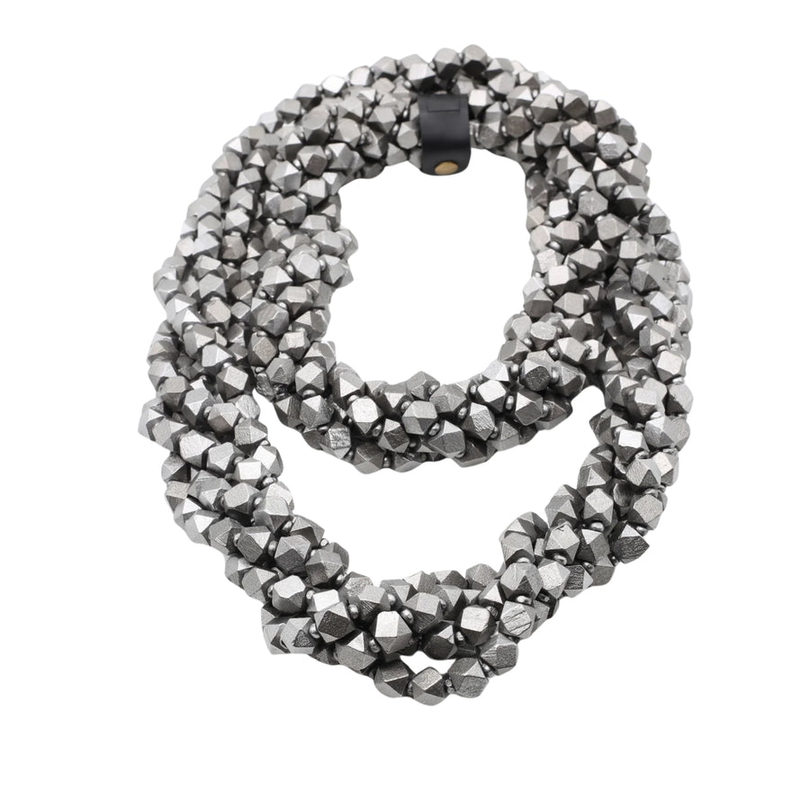 Single strand small diamond shape wooden beads necklace - Silver