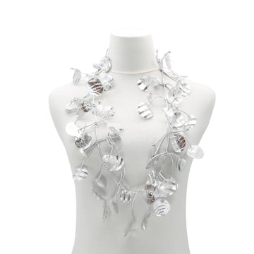 LONG SILVER AQUA WATER LILY LEAF NECKLACE