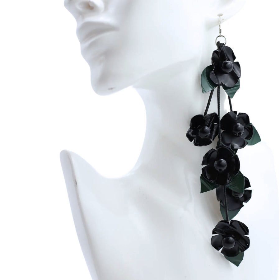Black Upcycled Plastic Bottles Poppy Earrings