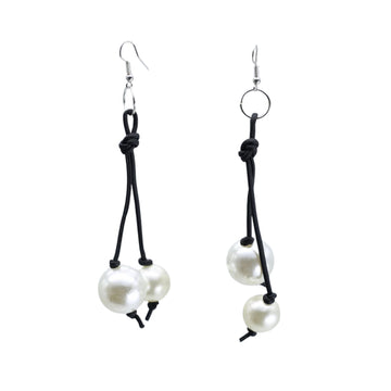 Faux Pearl on 2 Leatherette Strands Earrings