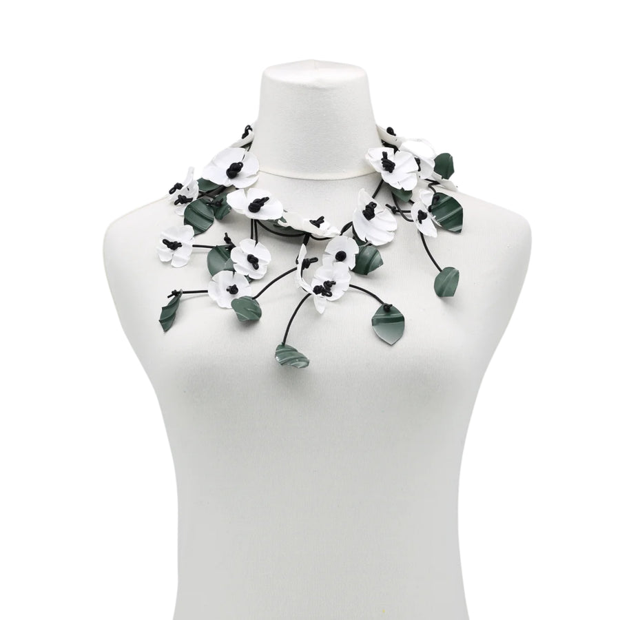 Upcycled Plastic Bottles Poppy Flower Necklace - Short - White