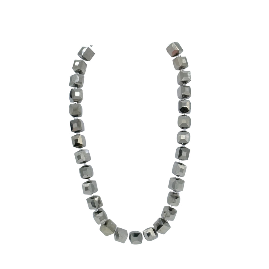 Sparkle Silver Big Crystal Cube Bead Necklace
