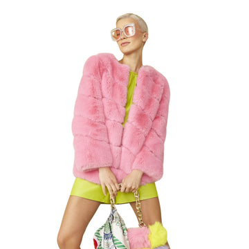 Pink Faux Fur Striped Gaga Coat - L/XL