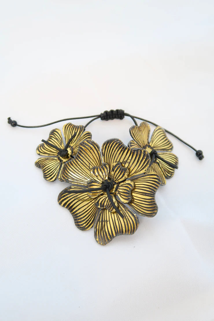 RECYCLED PLASTIC BOTTLES PLUMERIA BRACELET - GOLD