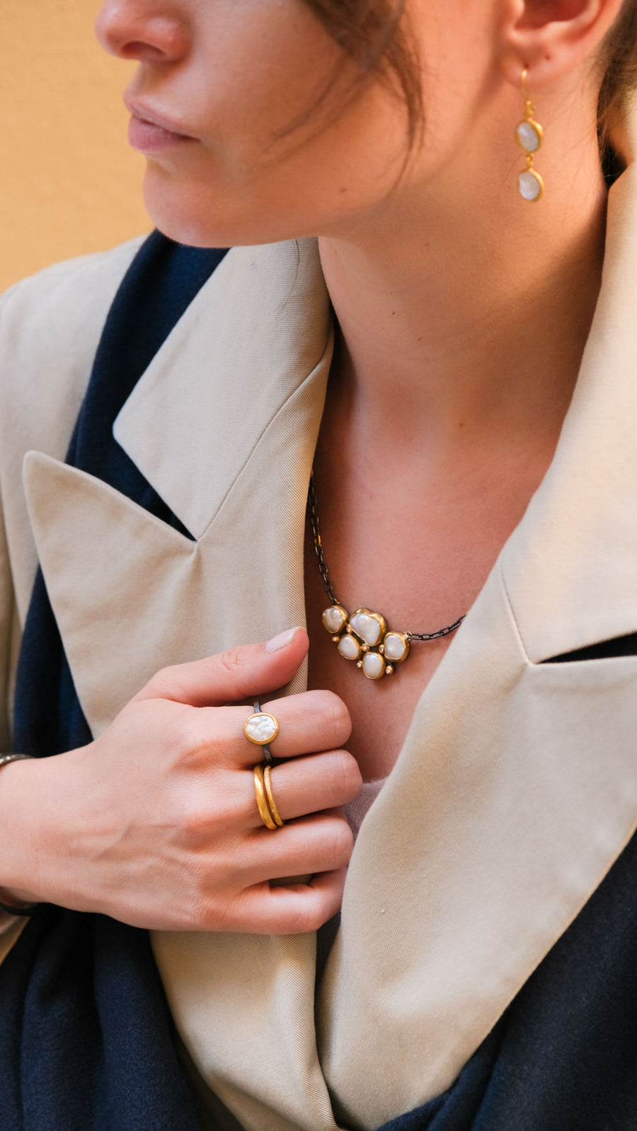 KARIN KESHI PEARL RING - OXIDIZED SILVER