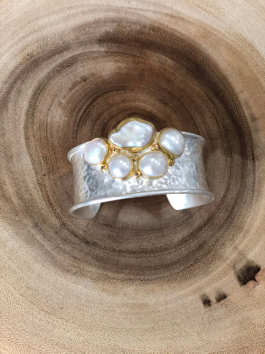 KRISTEN MATTE SILVER CUFF - Cognac Diamonds & Pearl